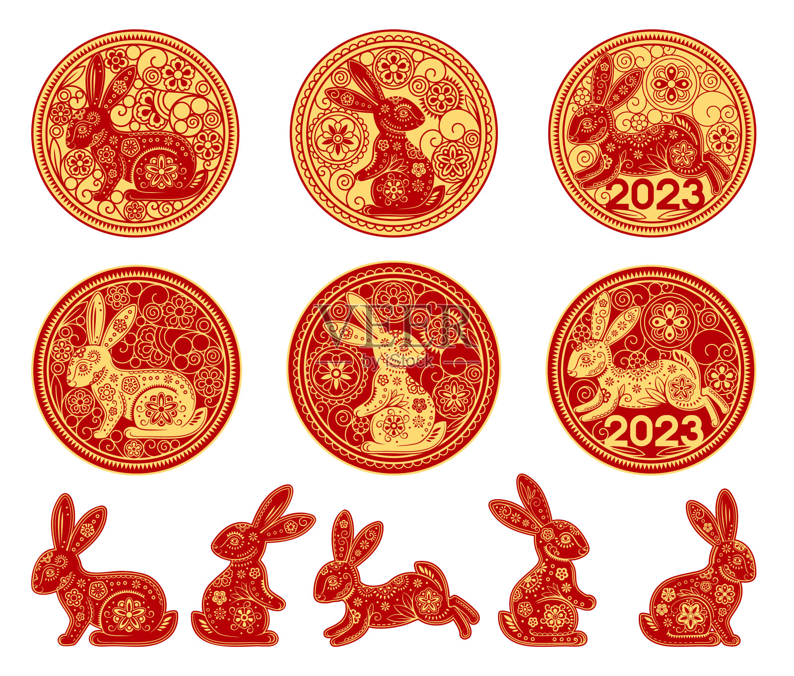 2023年中国新年的象征套装插画图片素材