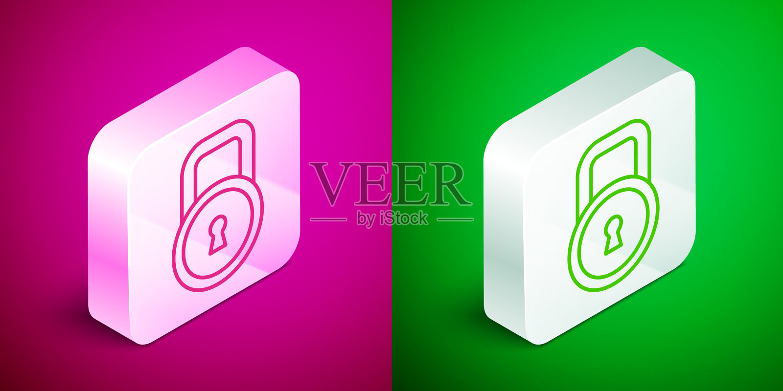等距线锁图标孤立的粉红色和图标素材