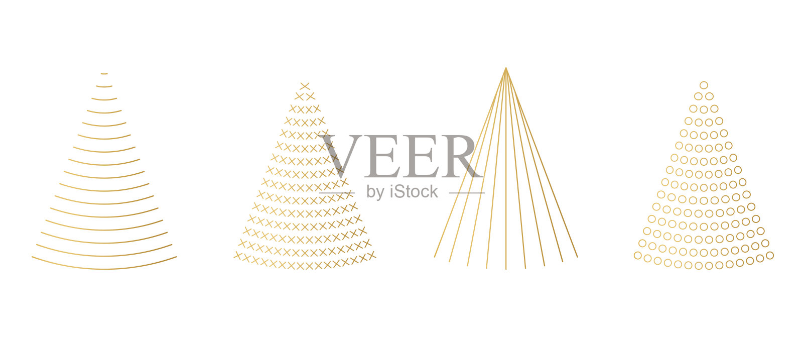 一套黄金线圣诞树-矢量插图插画图片素材