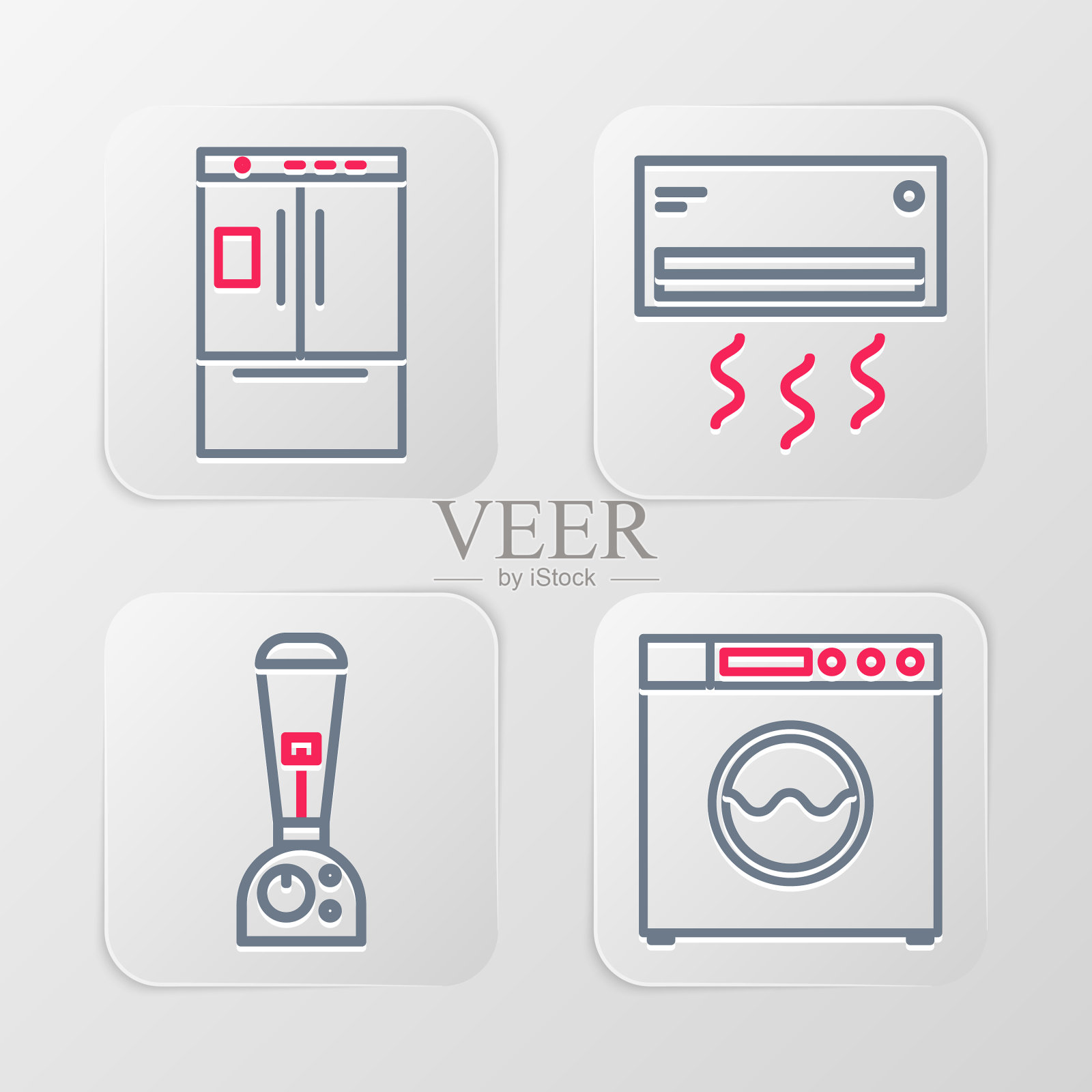 设置洗衣机、搅拌机、空调和图标素材