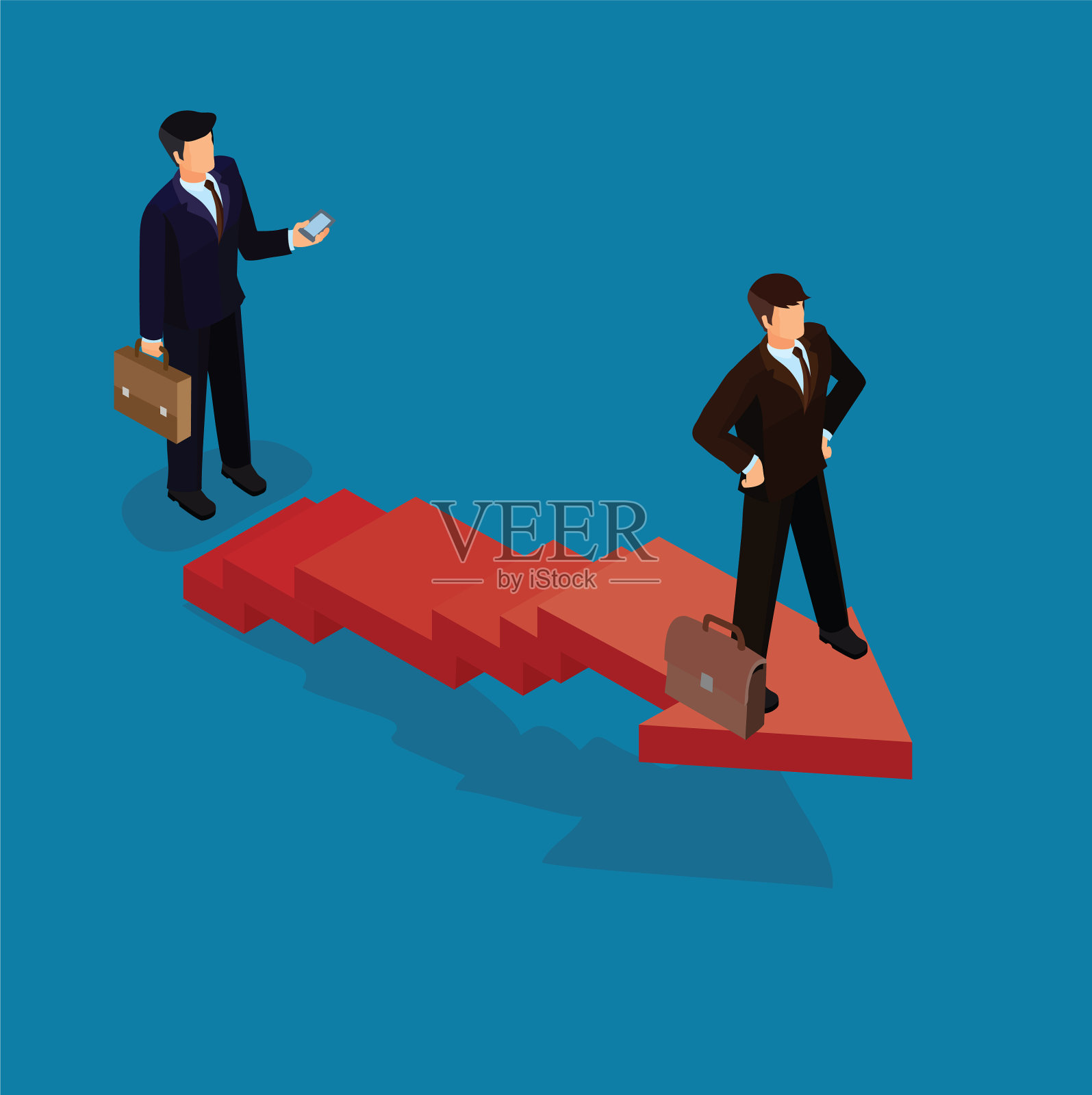 商人站在成功的顶层楼梯上插画图片素材