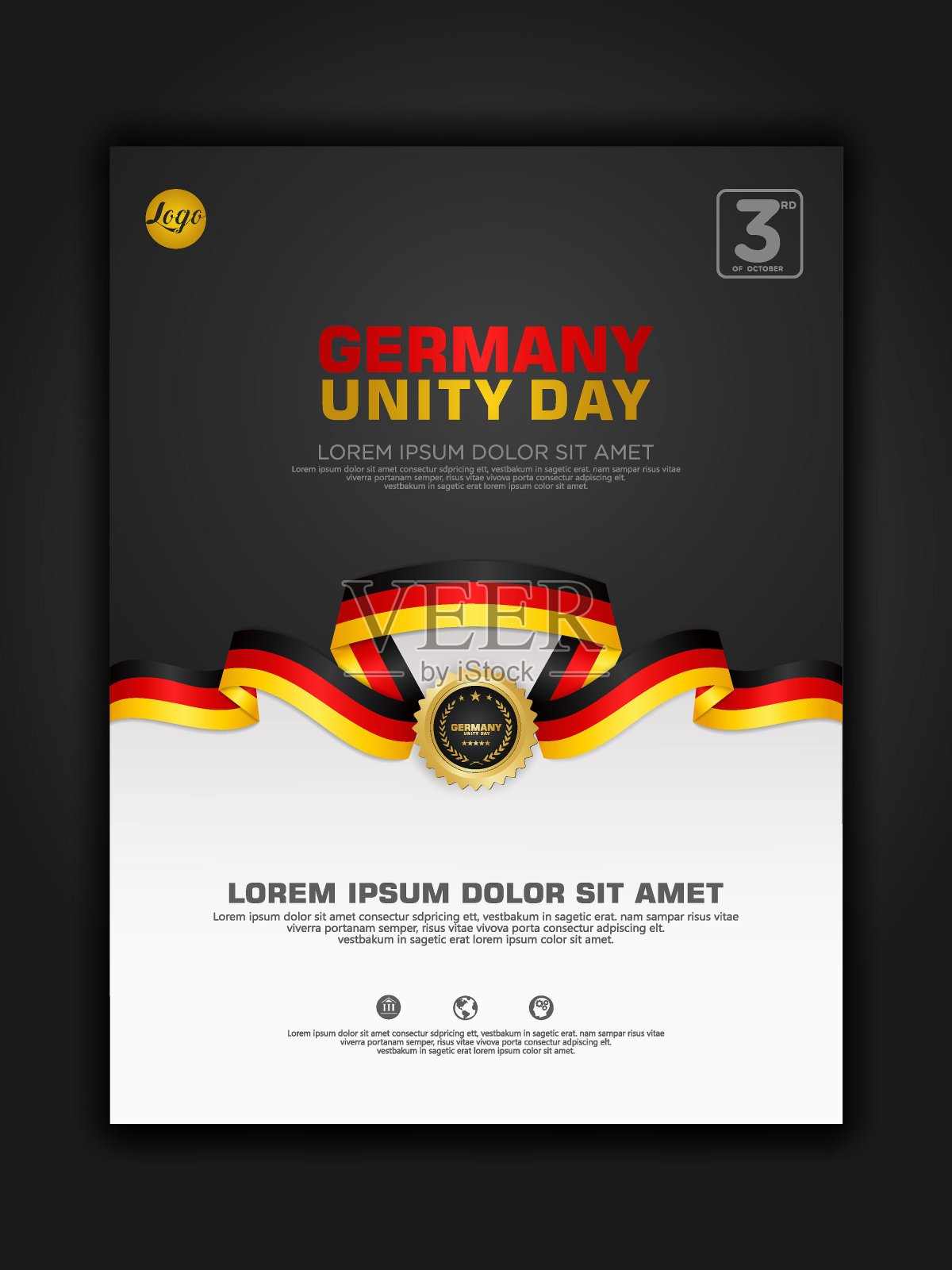 海报设计德国统一日背景模板与优雅的缎带形旗帜设计模板素材