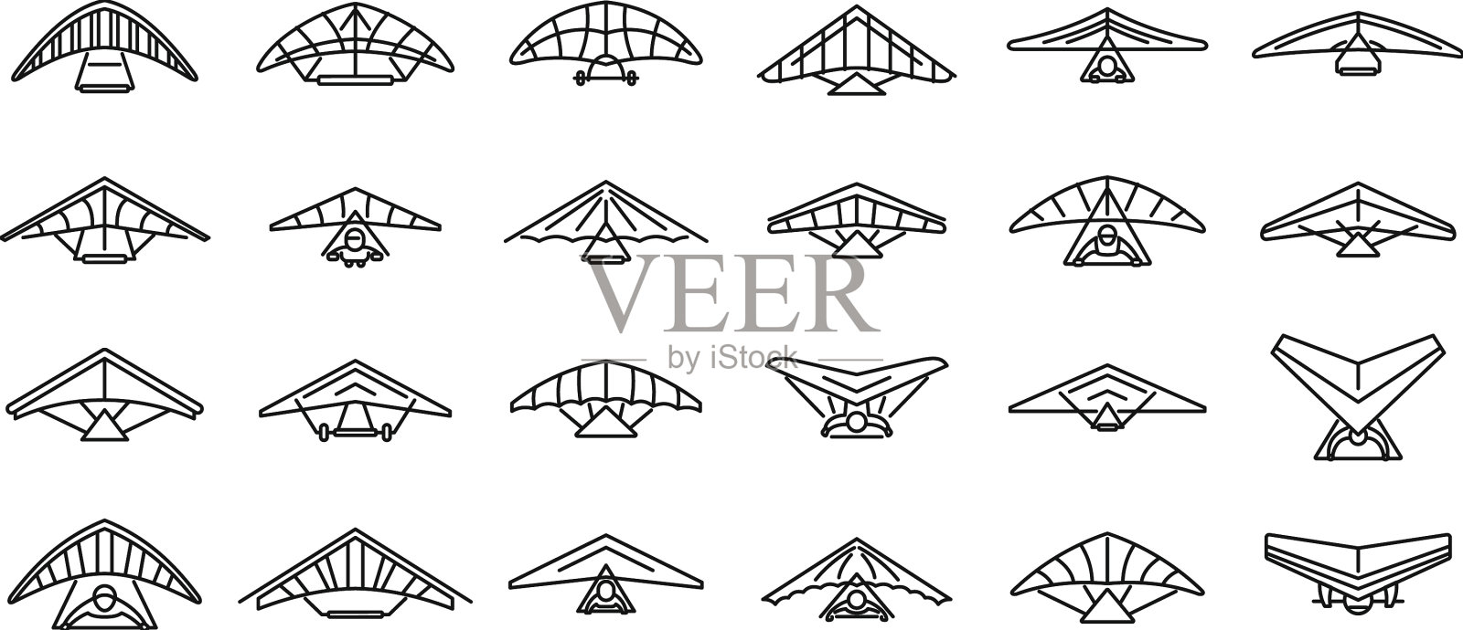 悬挂滑翔机图标设置轮廓运动图标素材