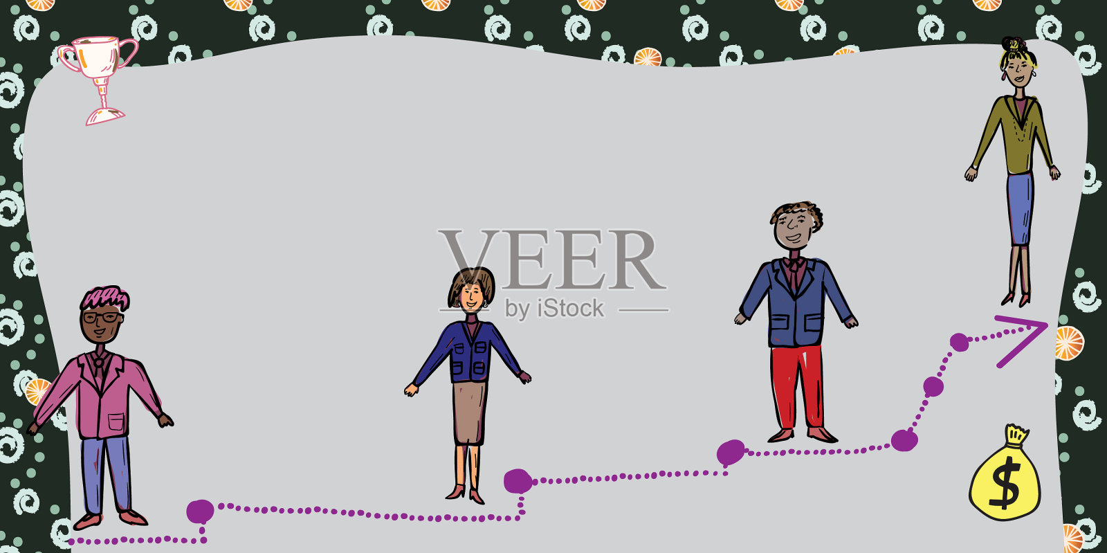 商业团队站在通往成功的阶梯上插画图片素材