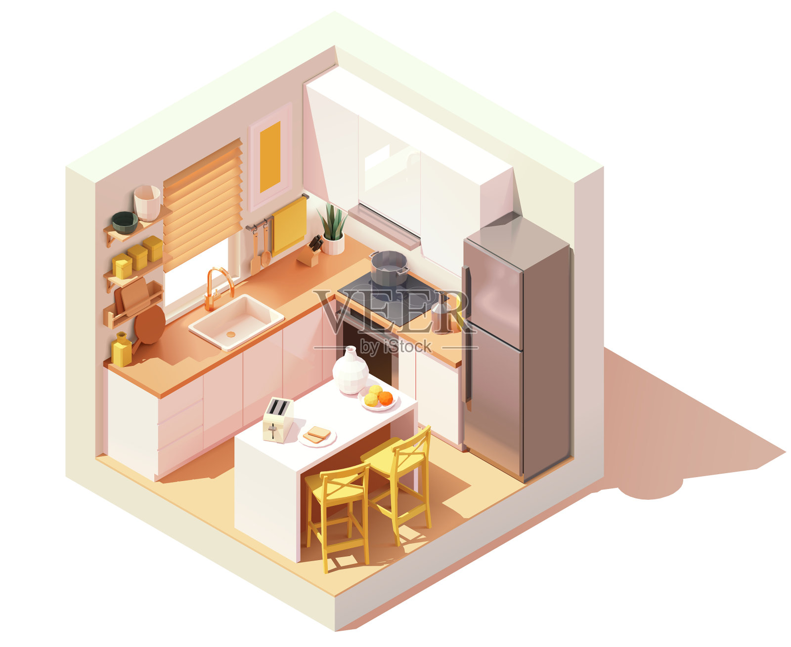 等距厨房的房间设计元素图片
