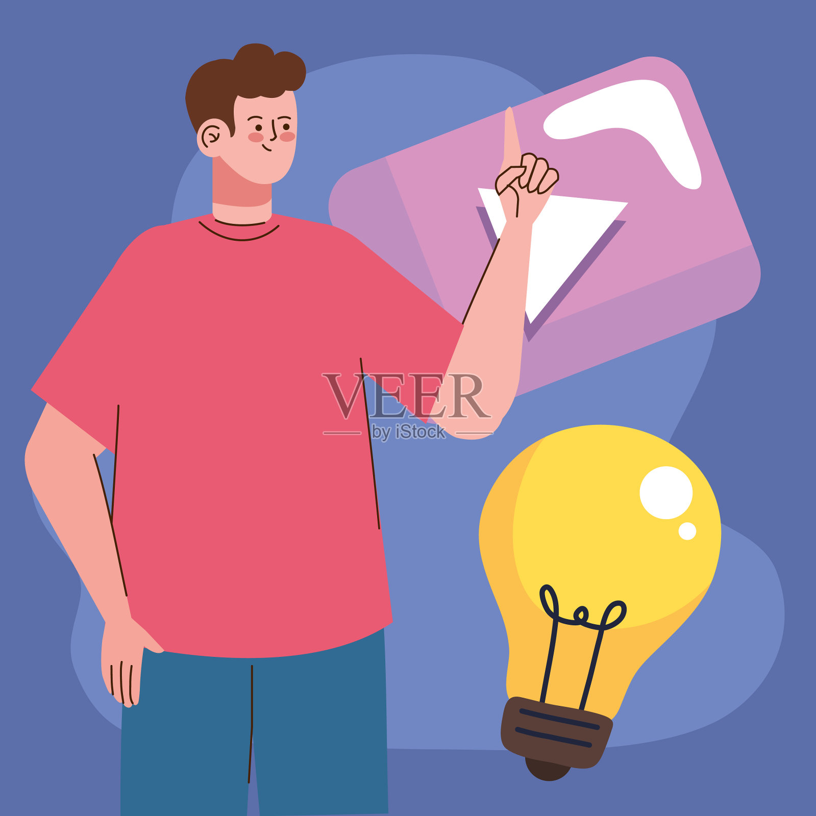 有灯泡和播放按钮的男人插画图片素材