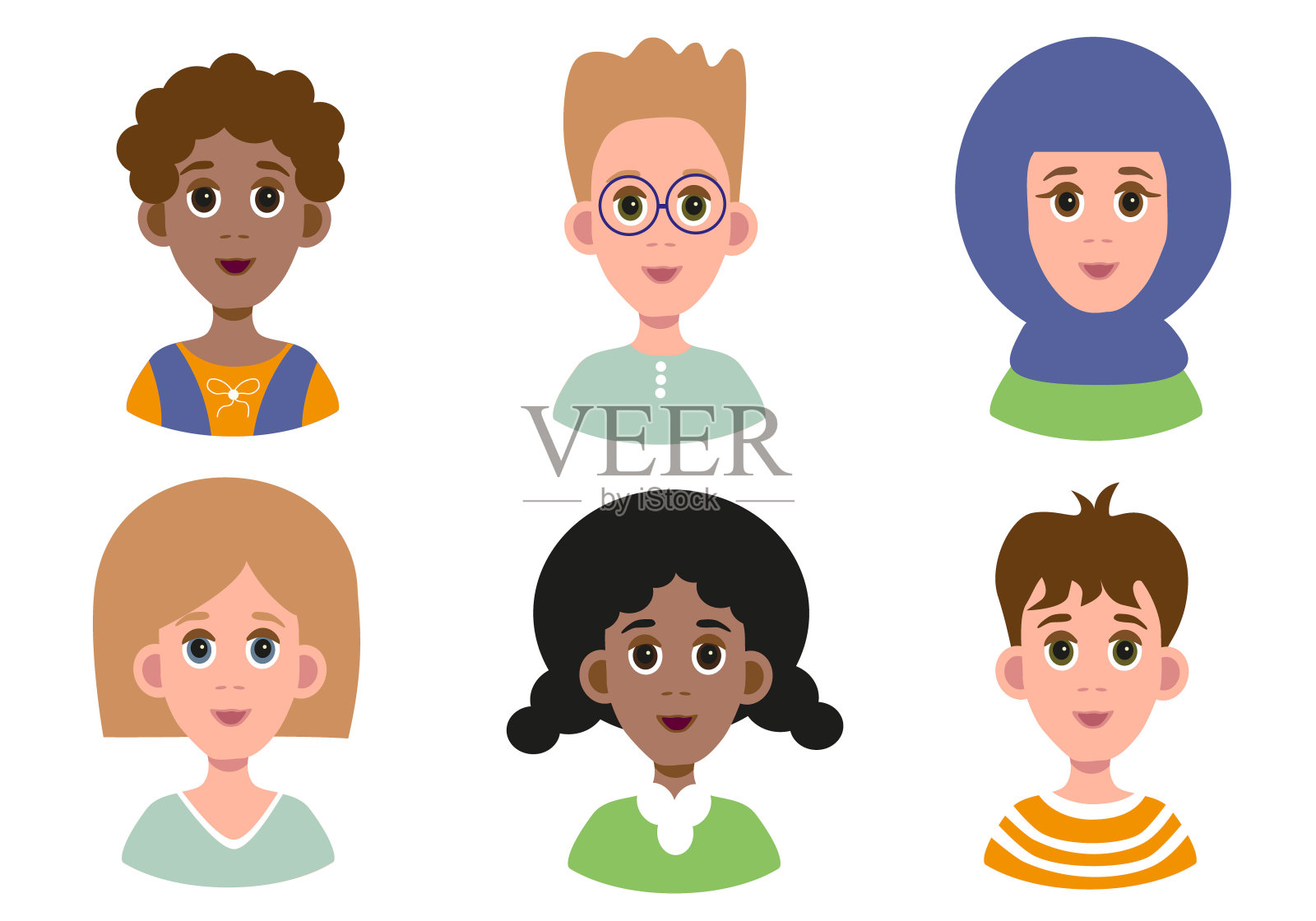 收集可爱的小朋友头像插画图片素材