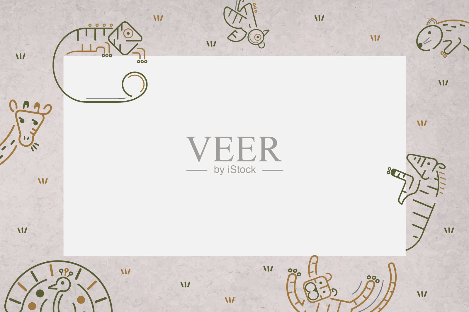 动物图案在一个棕色卡片模板插画图片素材