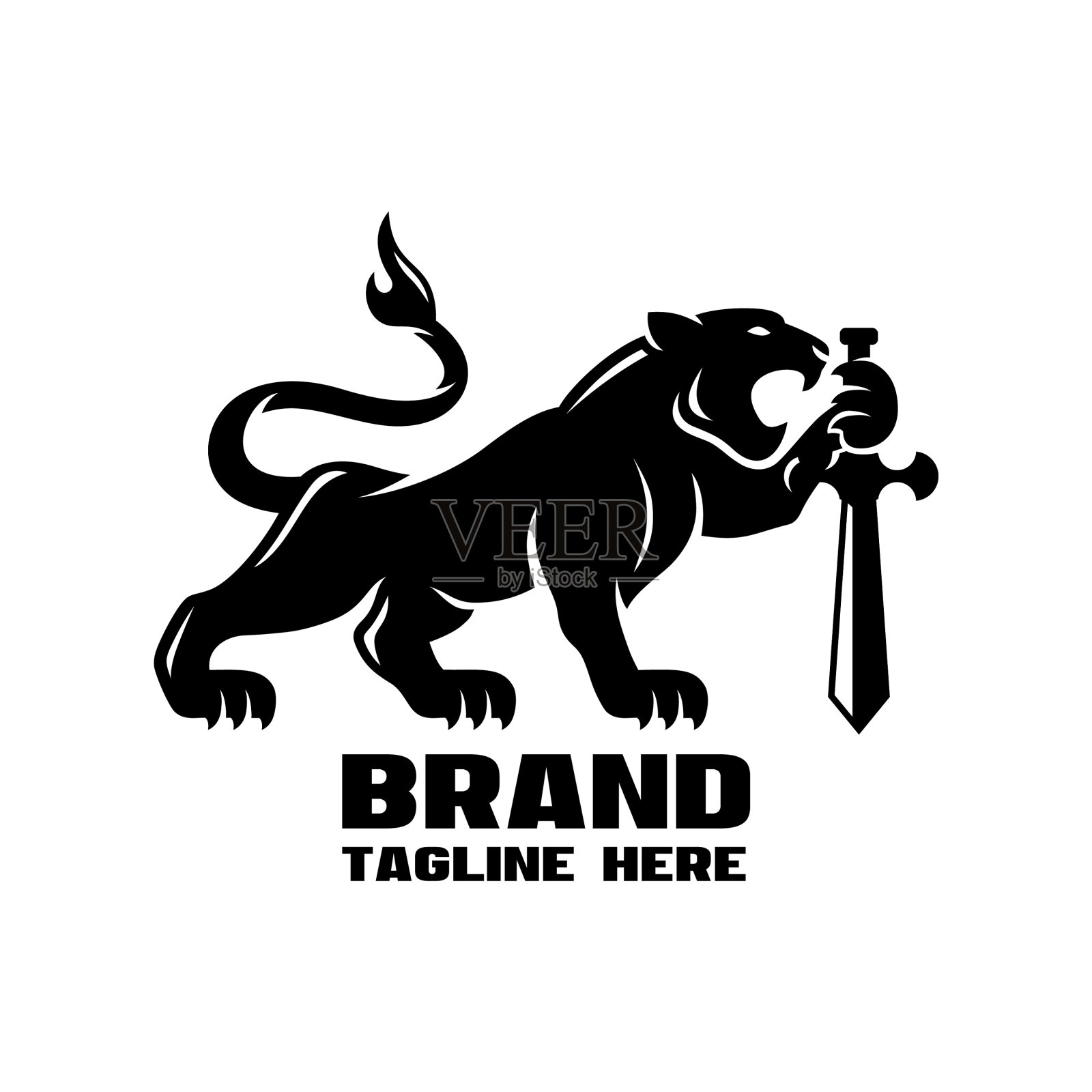 现代豹守护者与剑标志设计元素图片