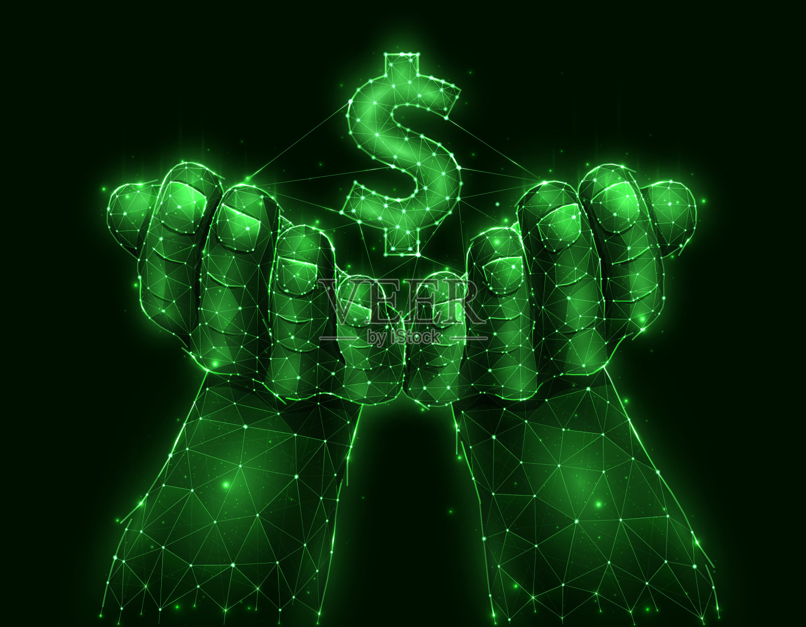 双手拿着黑色多边形的美元符号插画图片素材