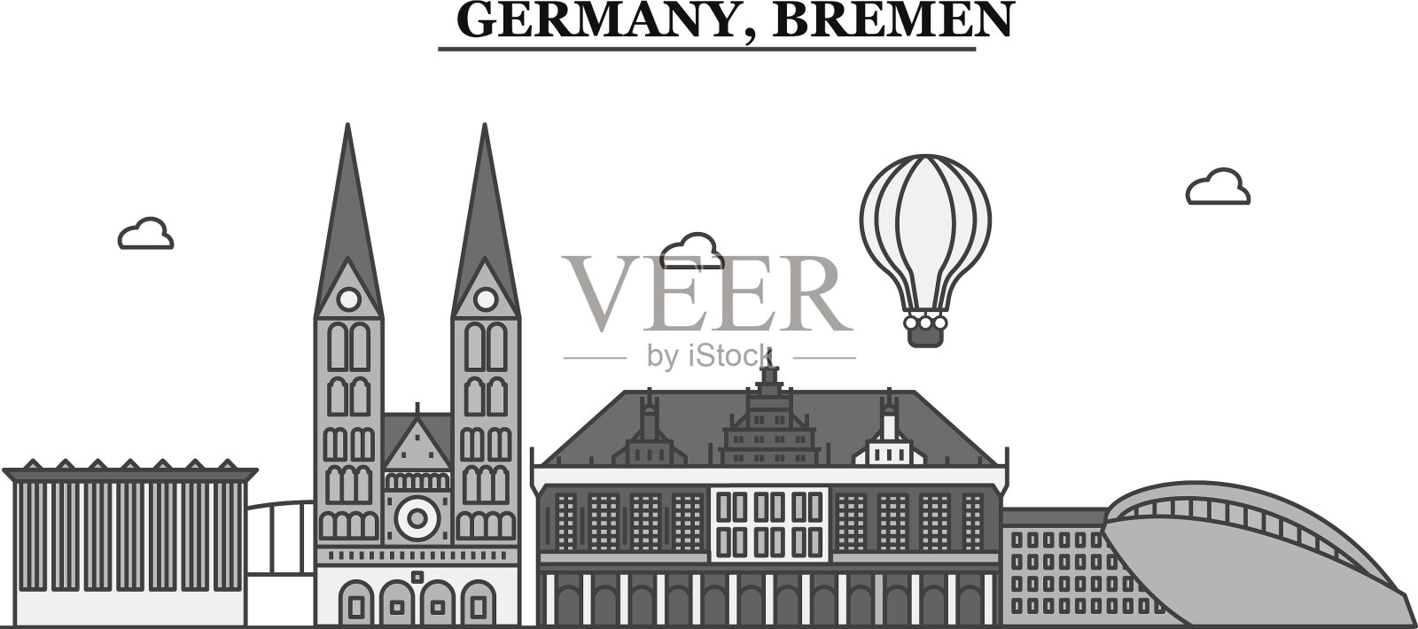 德国不莱梅市天际线孤立插画图片素材