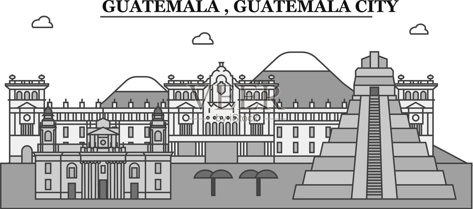 危地马拉危地马拉城的天际线孤立插画图片素材