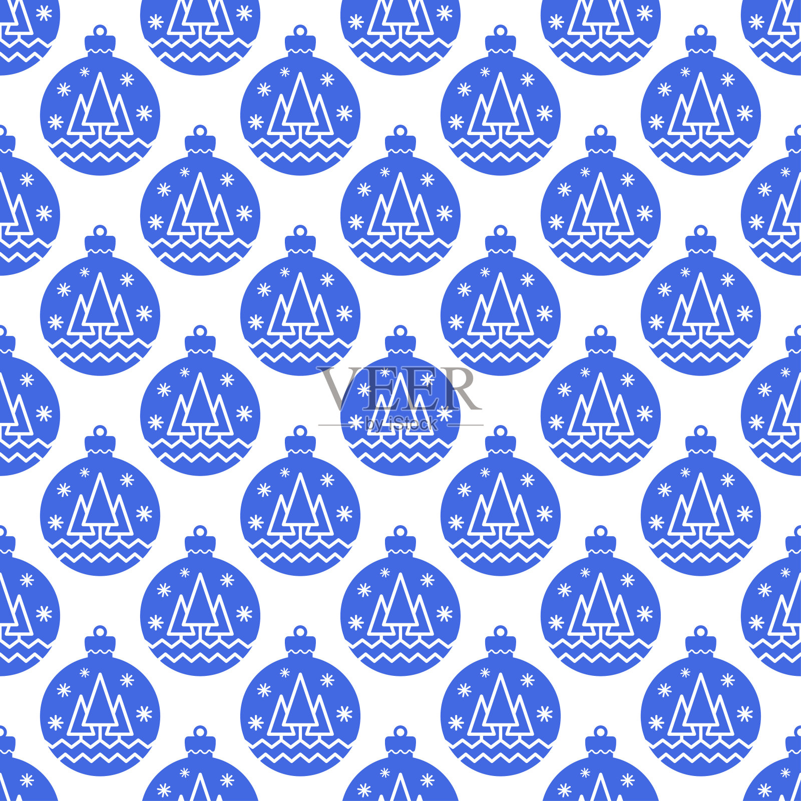 白色背景上孤立的蓝色圆形圣诞小球。可爱的单色无缝图案。矢量简单的平面图形插图。纹理。插画图片素材