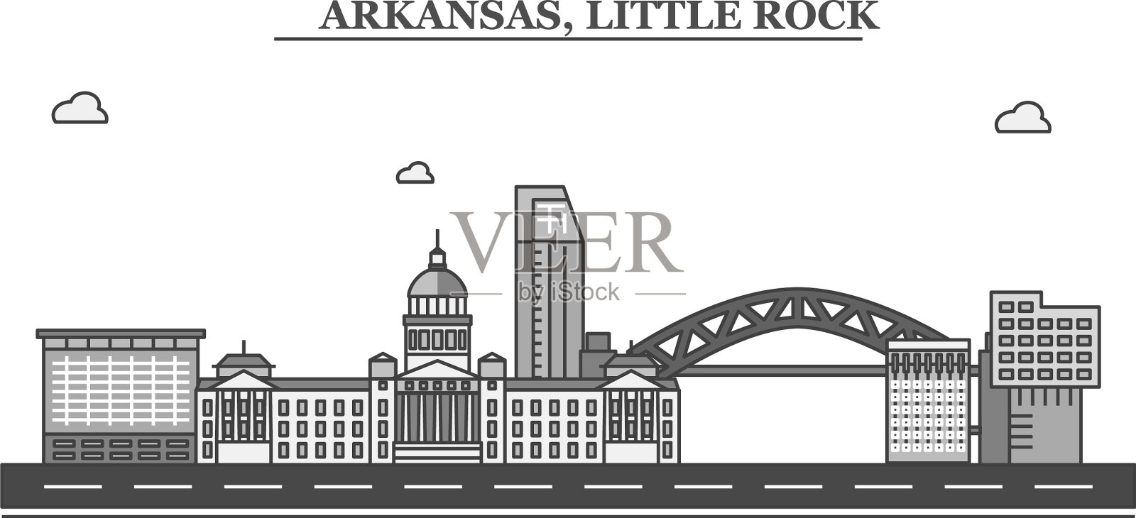 美国小石城天际线孤立插画图片素材