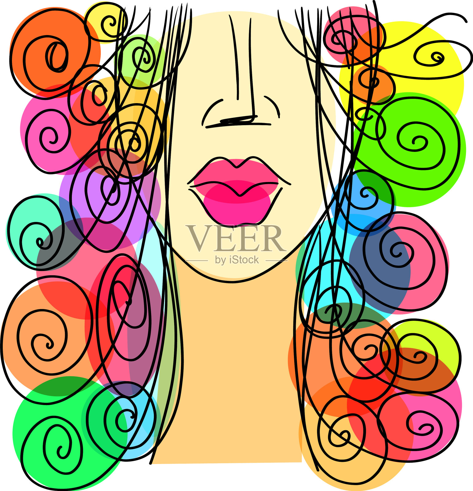 素描女人画像年轻美丽的女孩插画图片素材