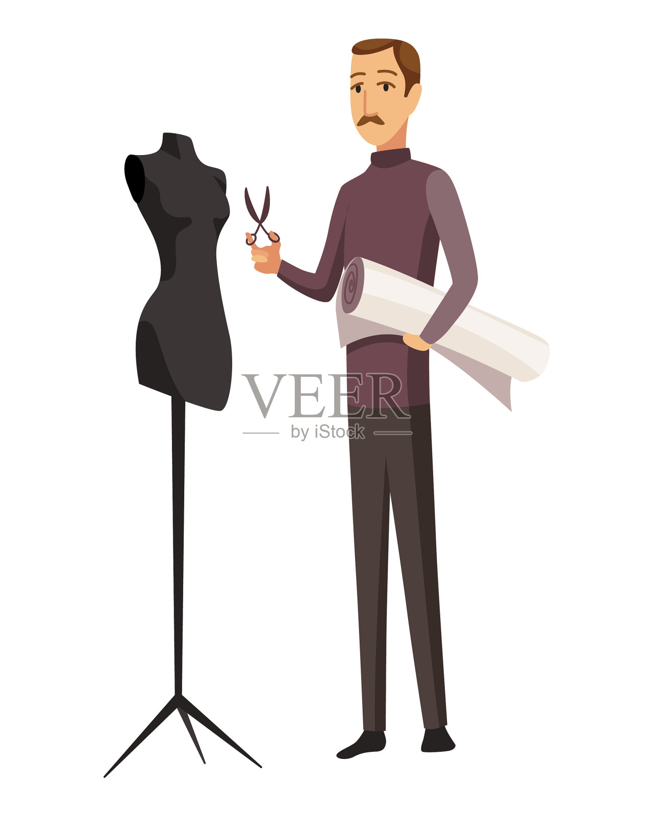 男裁缝,测量和缝制设计元素图片