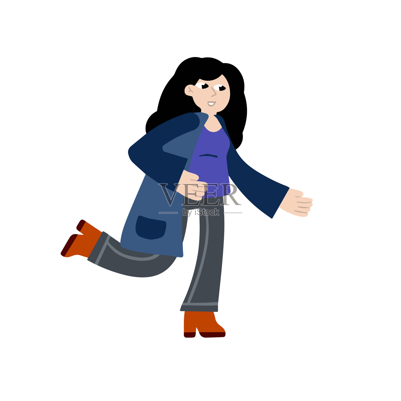 女人穿着大衣跑得飞快设计元素图片