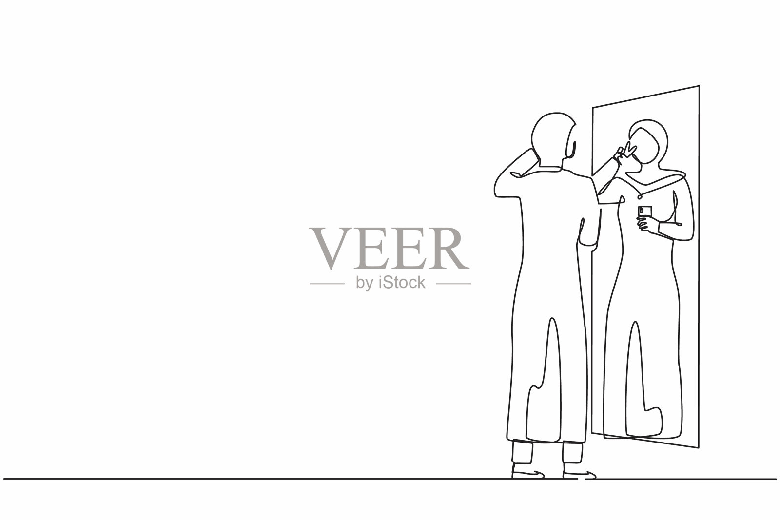 连续一条线画着阿拉伯女商人插画图片素材