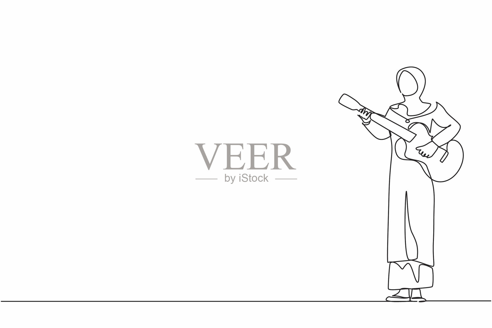 连续的一条线画着阿拉伯女人在玩插画图片素材