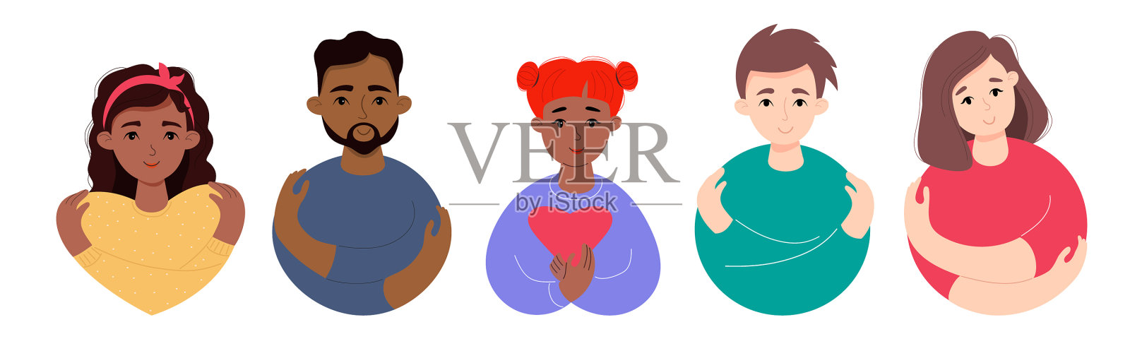 一套可爱的年轻民族和公平的头像插画图片素材