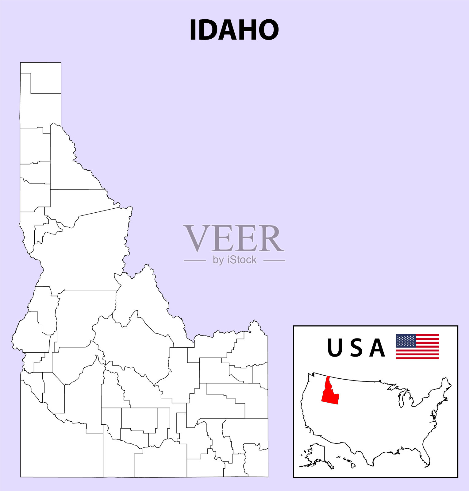 爱达荷州地图爱达荷州及地区地图插画图片素材