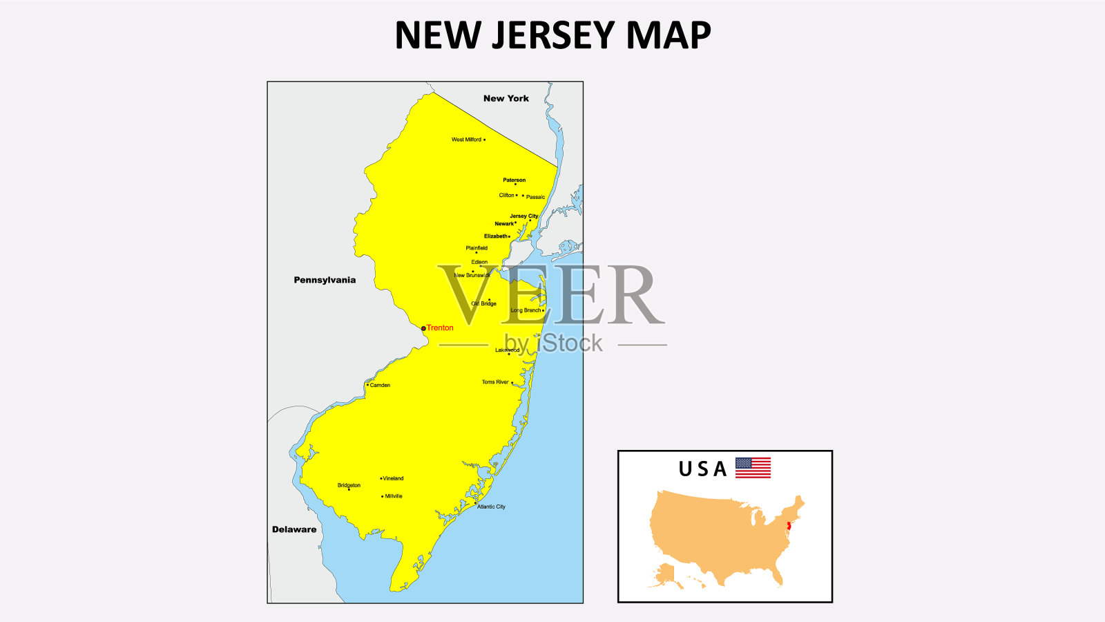 新泽西州地图,州和地区的新地图插画图片素材