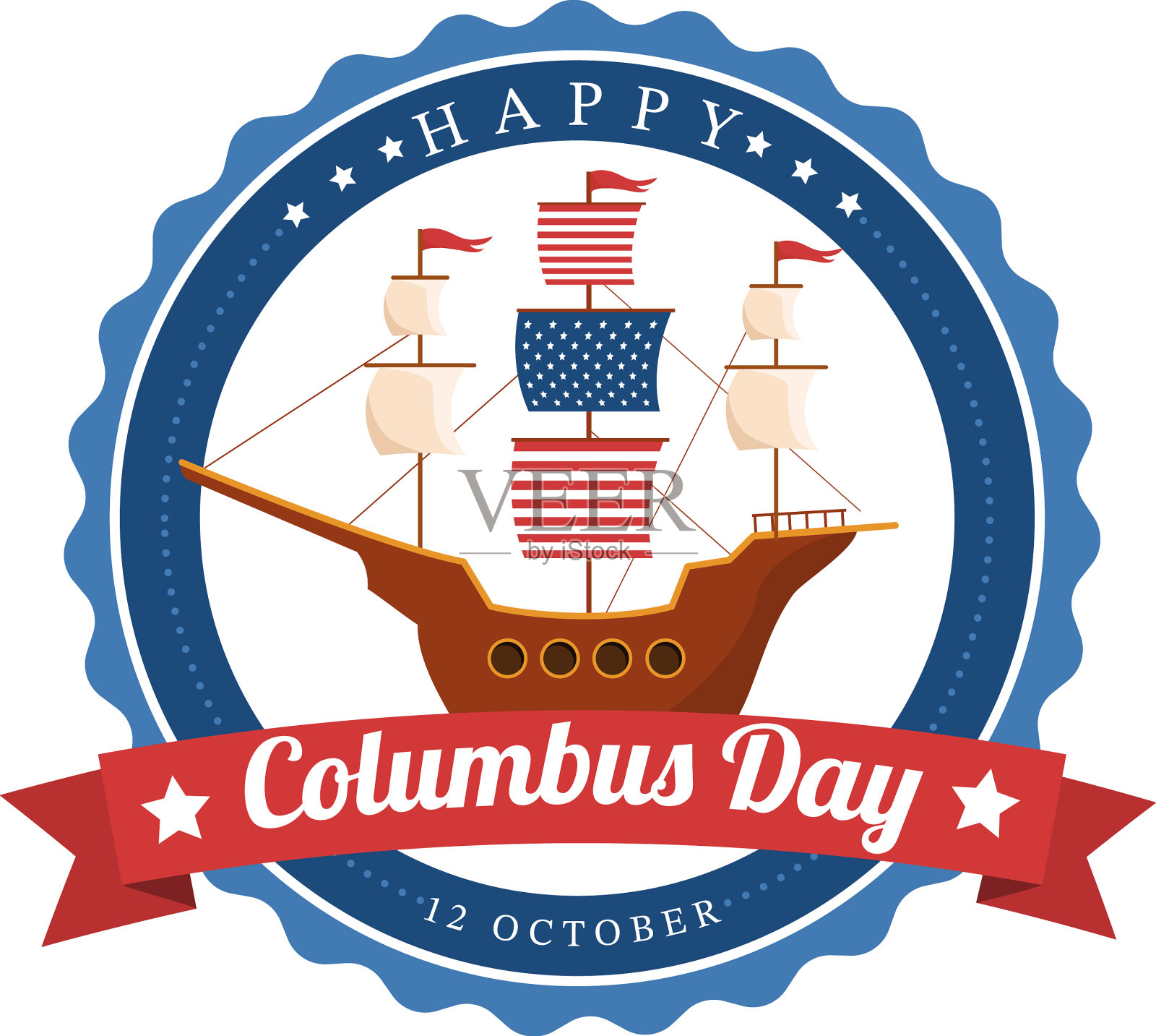 手绘哥伦布国庆日快乐插画图片素材