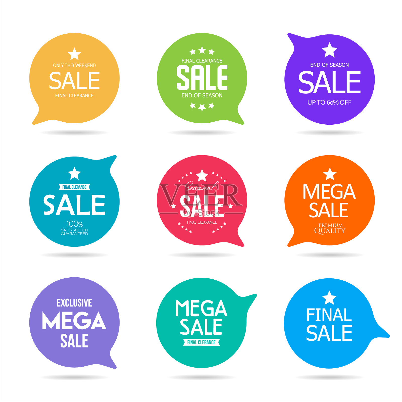 收集五颜六色的超级促销贴纸和图标素材