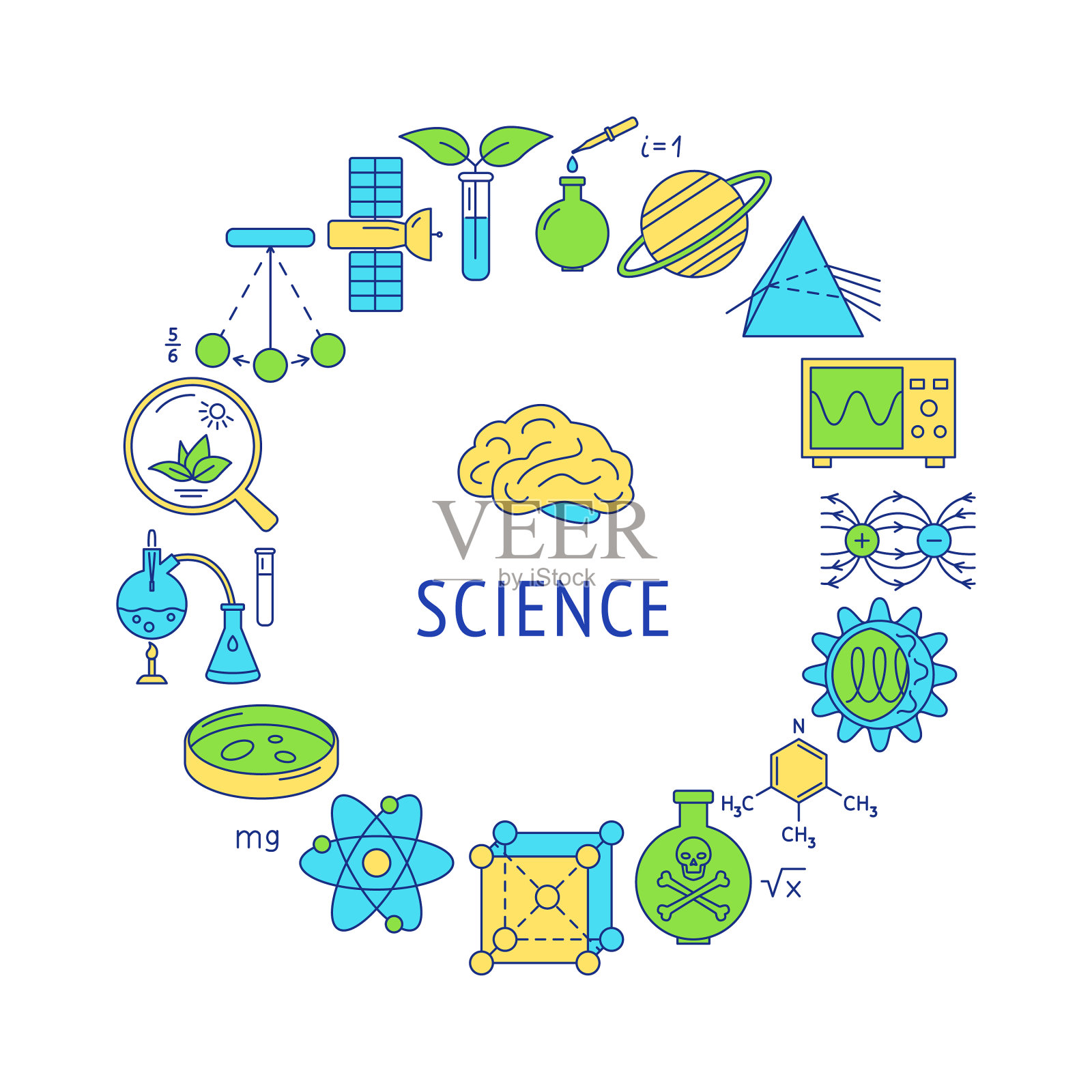 科学圆旗彩色线风格插画图片素材