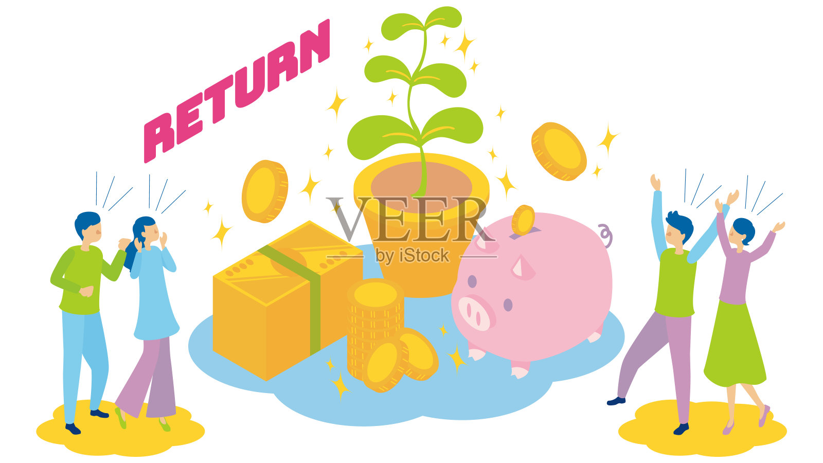 投资者为其丰厚的投资回报而欢欣鼓舞插画图片素材