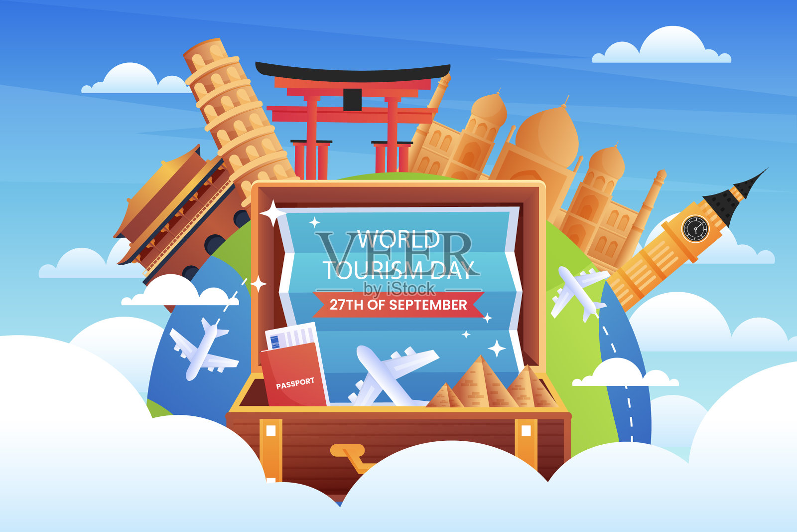 世界旅游日的渐变背景插画图片素材