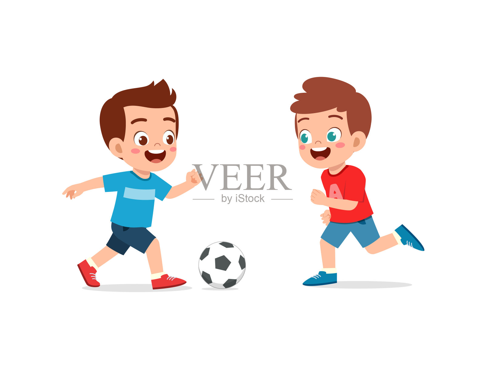 小孩和朋友一起踢足球插画图片素材