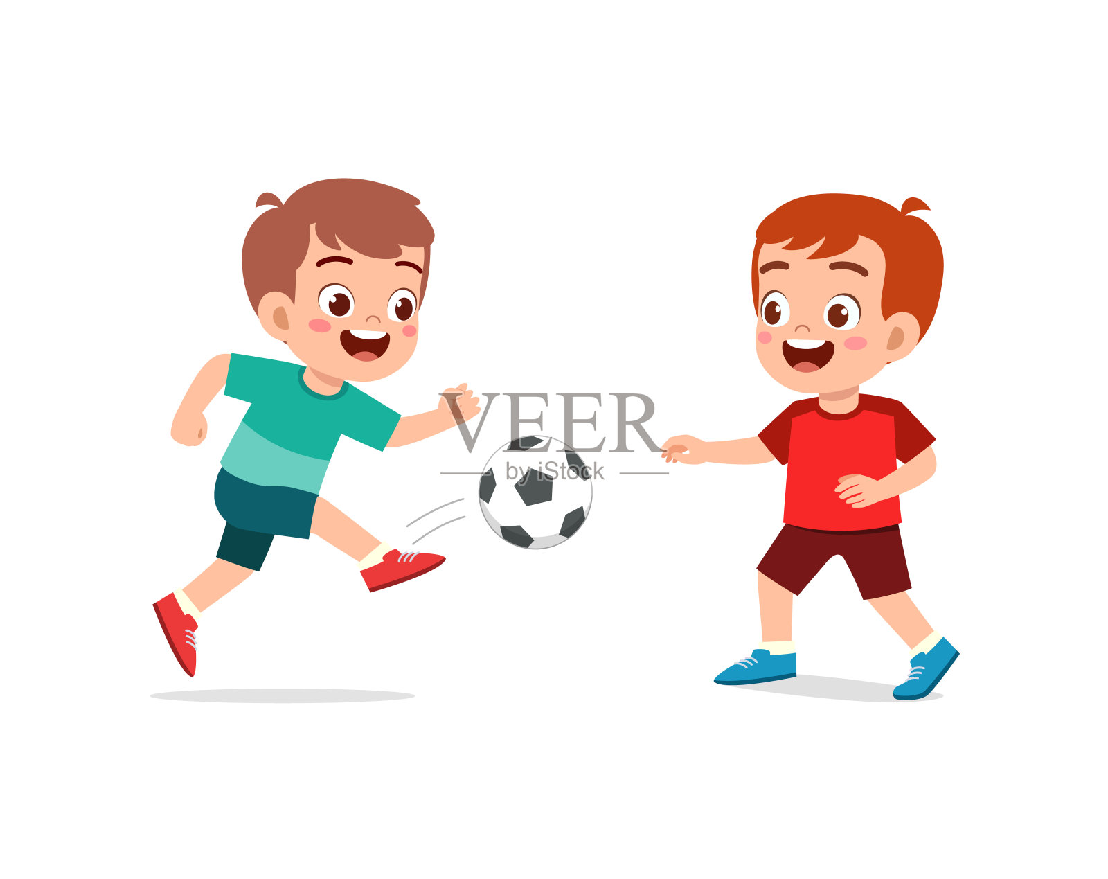 小孩和朋友一起踢足球插画图片素材