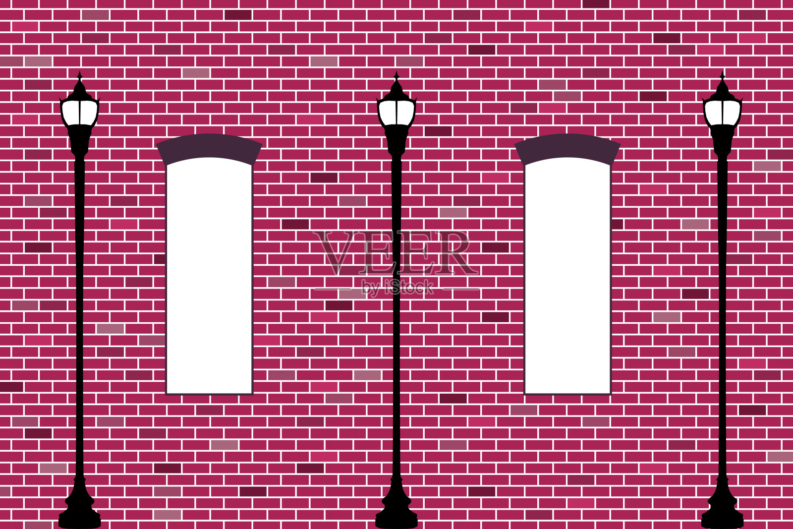 复古的城市街道建筑街灯砖墙小巷窗户灯路灯路灯路灯平面矢量插图插画图片素材
