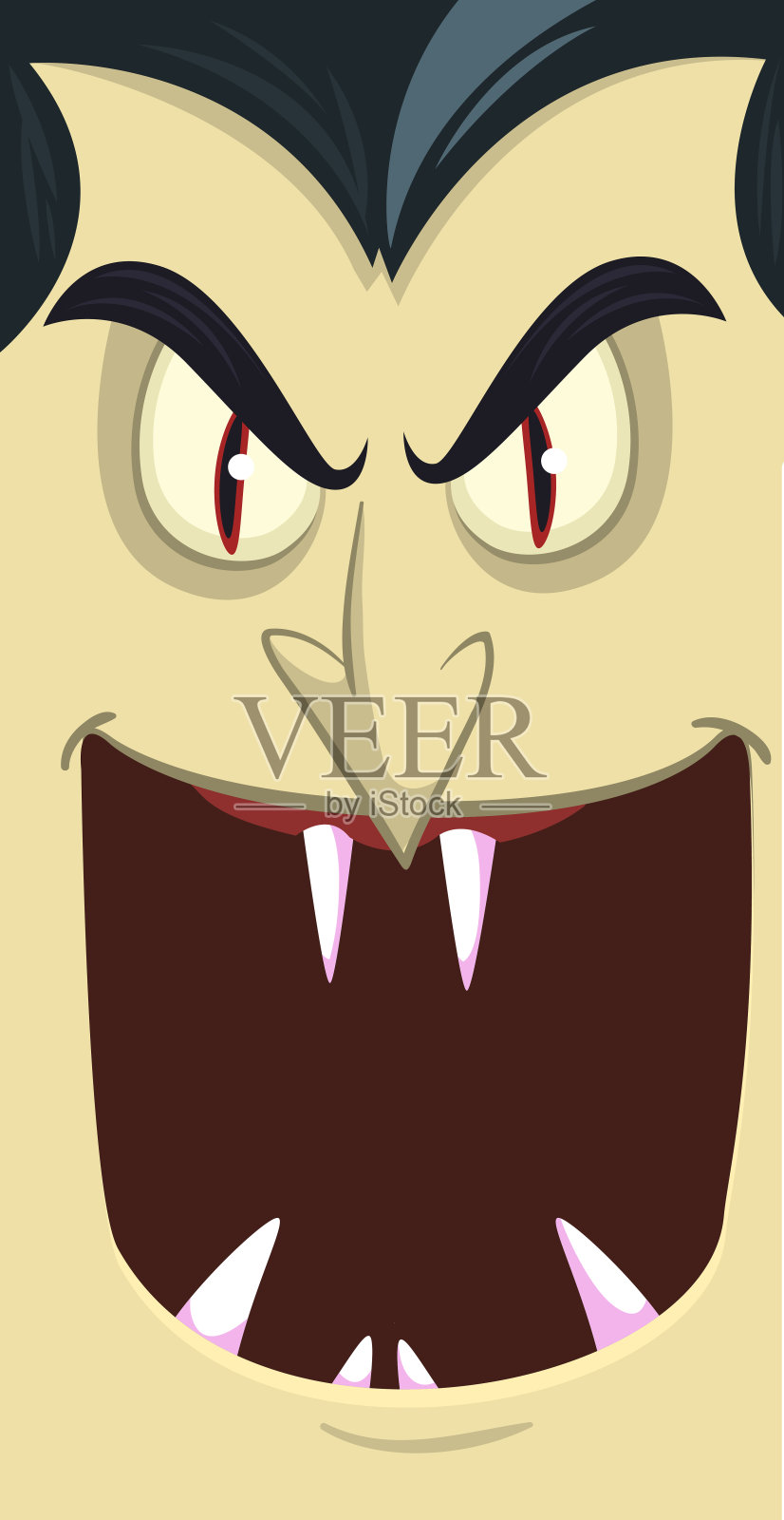 万圣节快乐。数数德古拉的头像。可爱的卡通吸血鬼,张大嘴巴,舌头,獠牙。设计元素图片