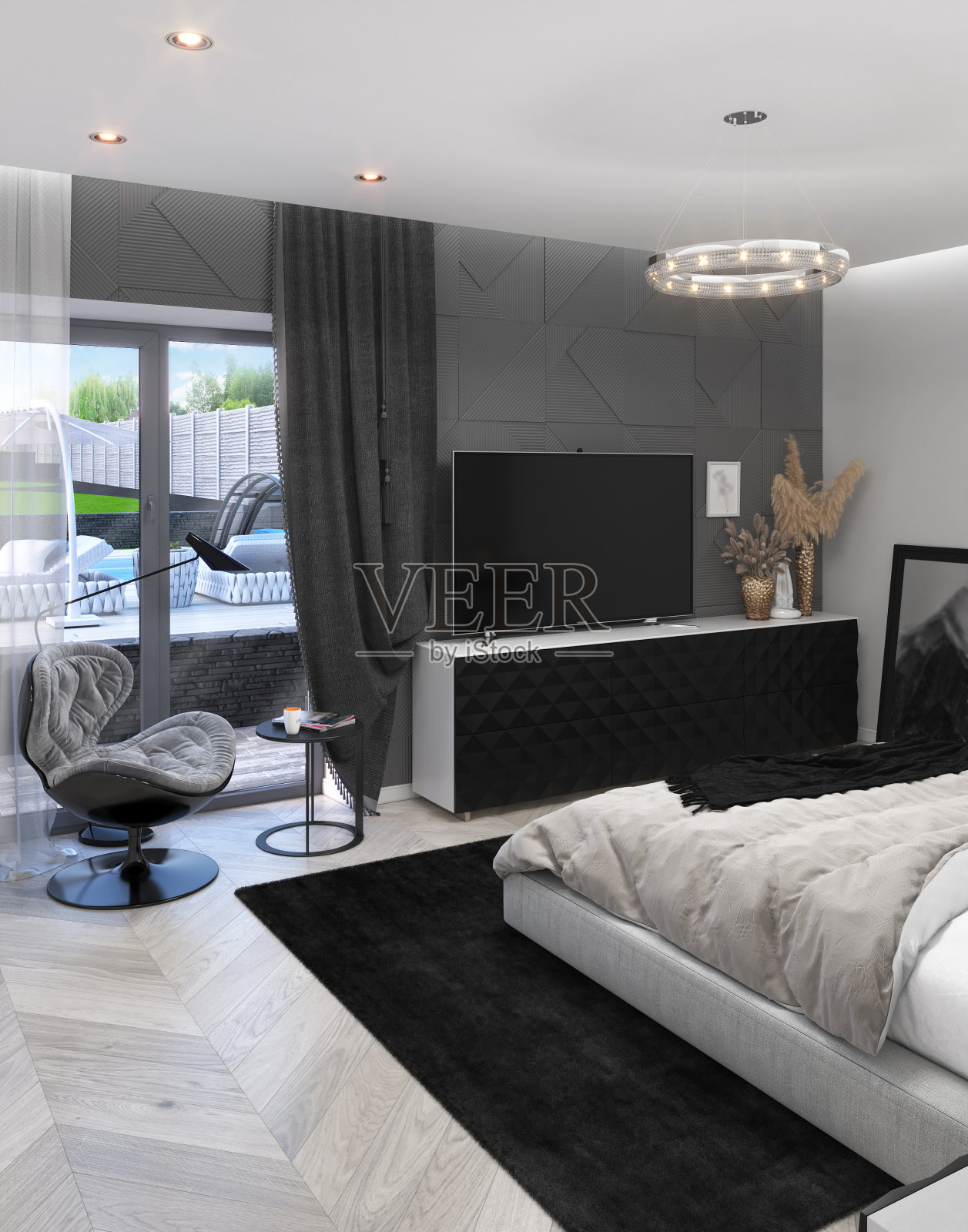 卧室造型保守,3D渲染照片摄影图片