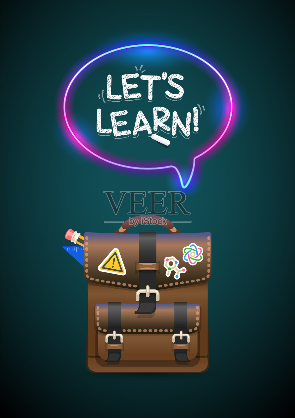 背包,让我们学习霓虹灯字母插画图片素材