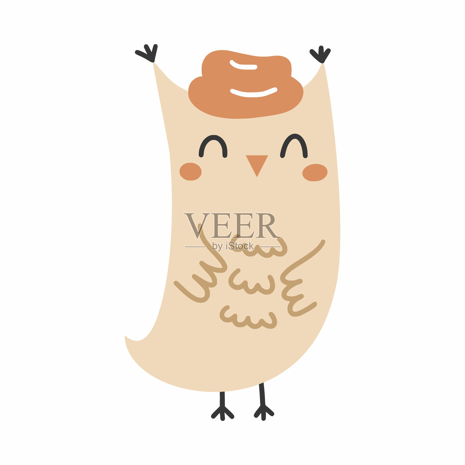 可爱的猫头鹰戴着帽子。森林里的鸟。秋天的插图。海报。插画图片素材