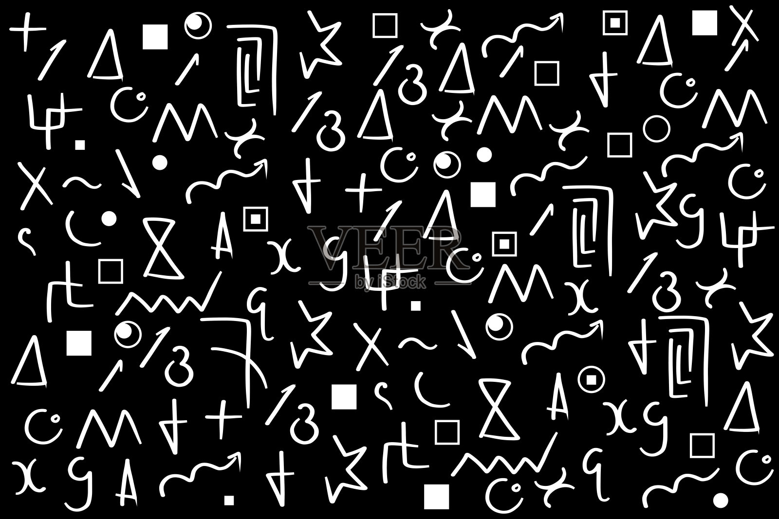 手绘线标志和涂鸦在黑色的地面上涂鸦。插画图片素材