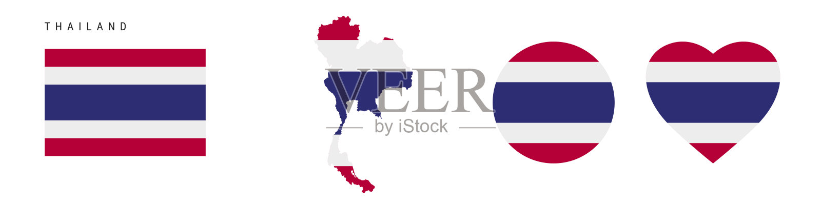 不同形状的泰国国旗图标集。平面向量插图插画图片素材