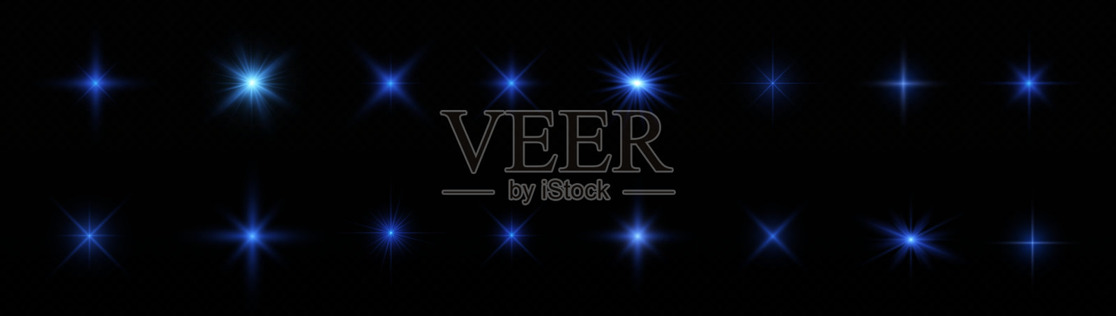 星星亮着蓝色的光芒,太阳射线闪烁着火花插画图片素材