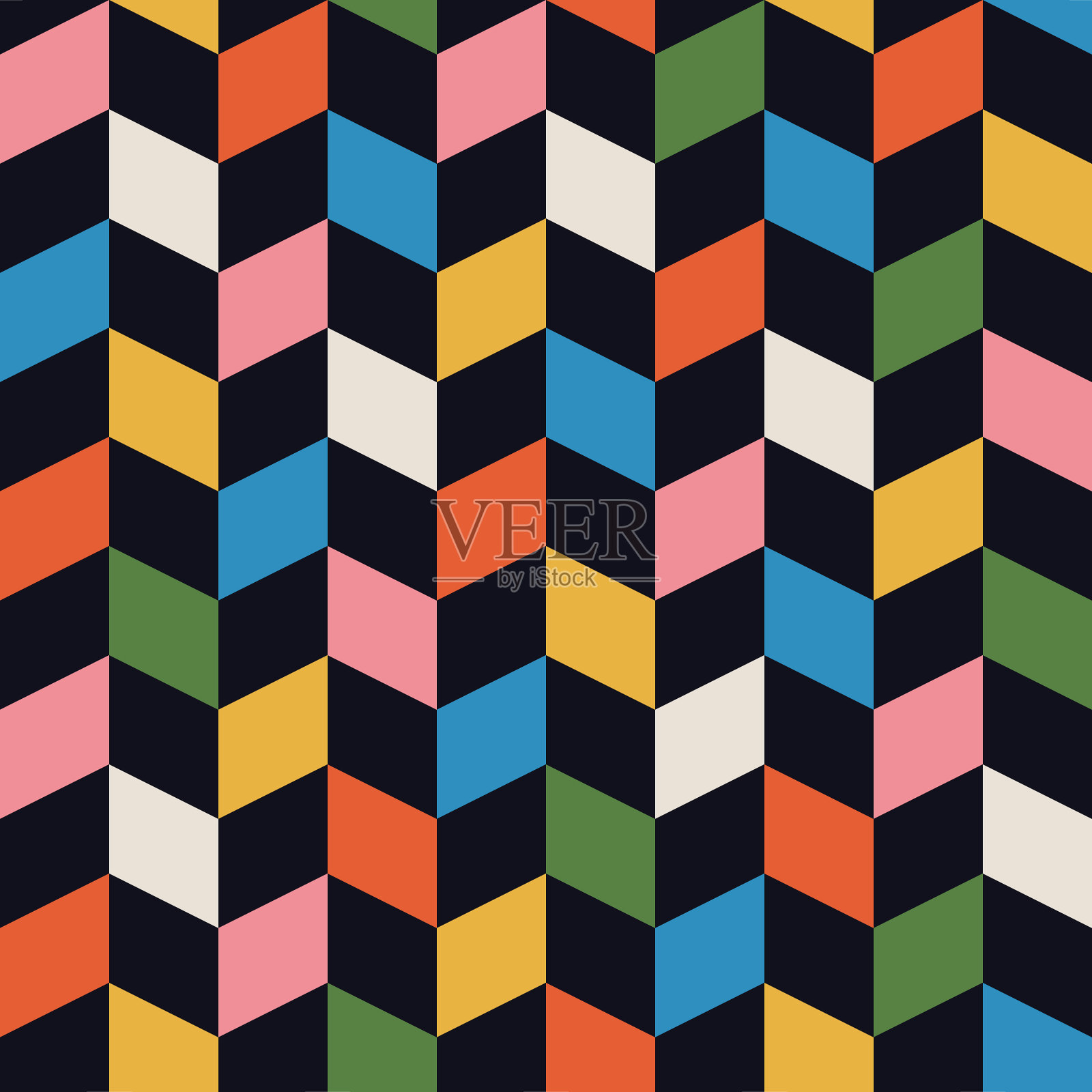 抽象复古的几何无缝图案明亮插画图片素材