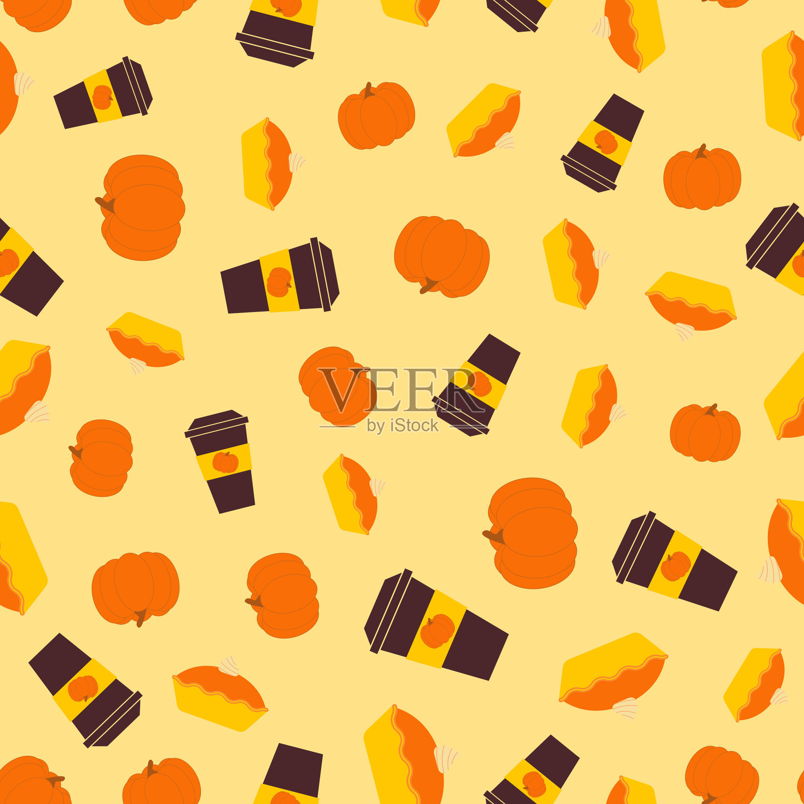 无缝模式与南瓜派咖啡杯插画图片素材