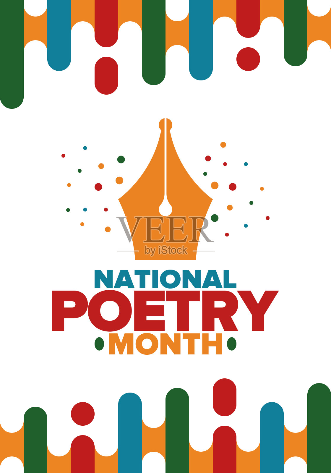 四月的全国诗歌月。美国和加拿大的诗歌节。文学活动和庆祝活动。矢量插图的海报。贺卡,邀请,横幅或背景插画图片素材