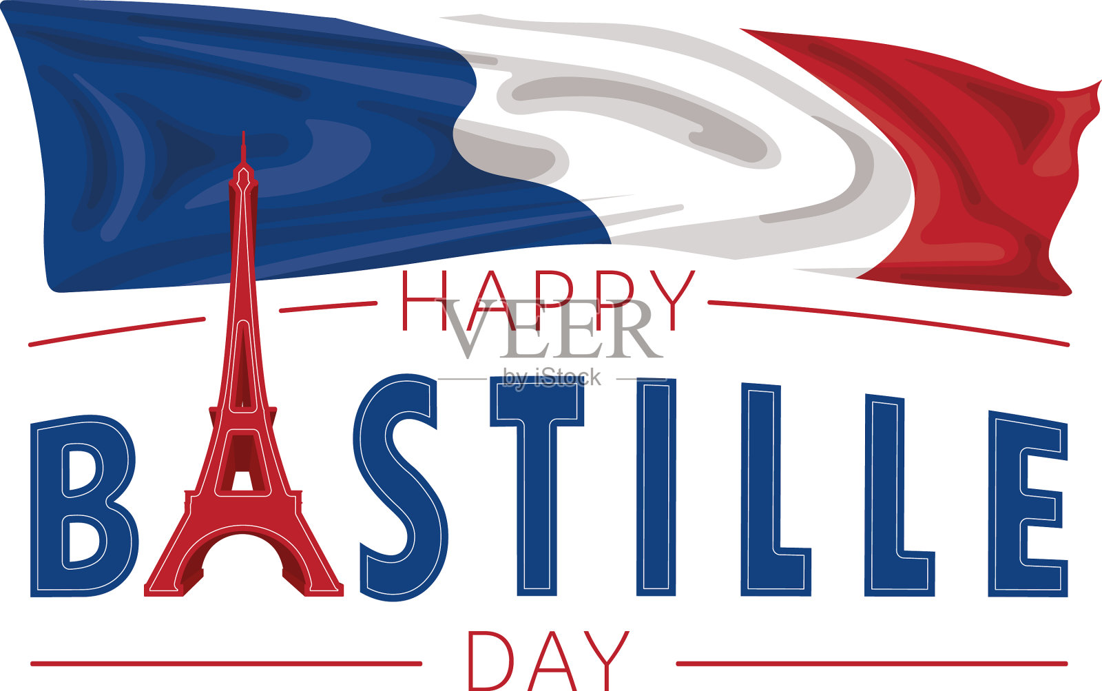 以埃菲尔铁塔为标志的飘扬的法国国旗插画图片素材