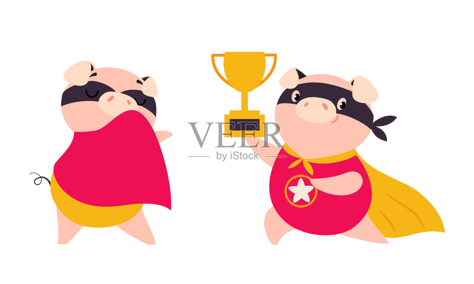 滑稽的超级英雄猪穿着斗篷和面具设计元素图片