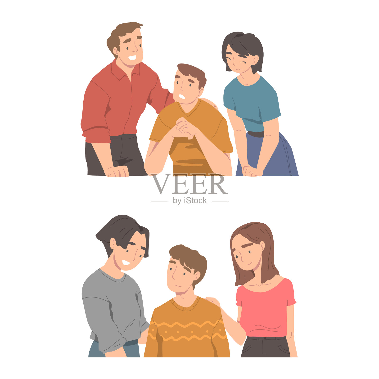 朋友试图安慰和鼓励他们的悲伤插画图片素材