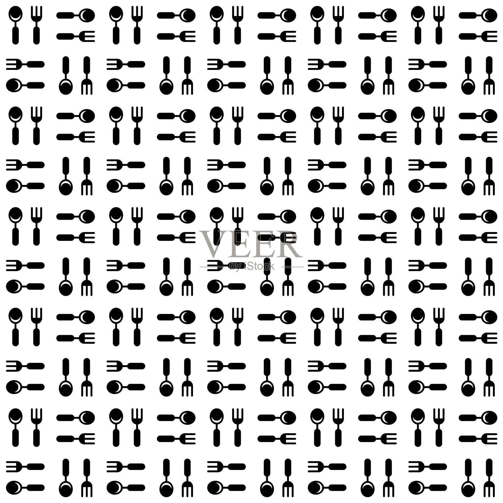 餐具无缝图案叉勺黑和插画图片素材