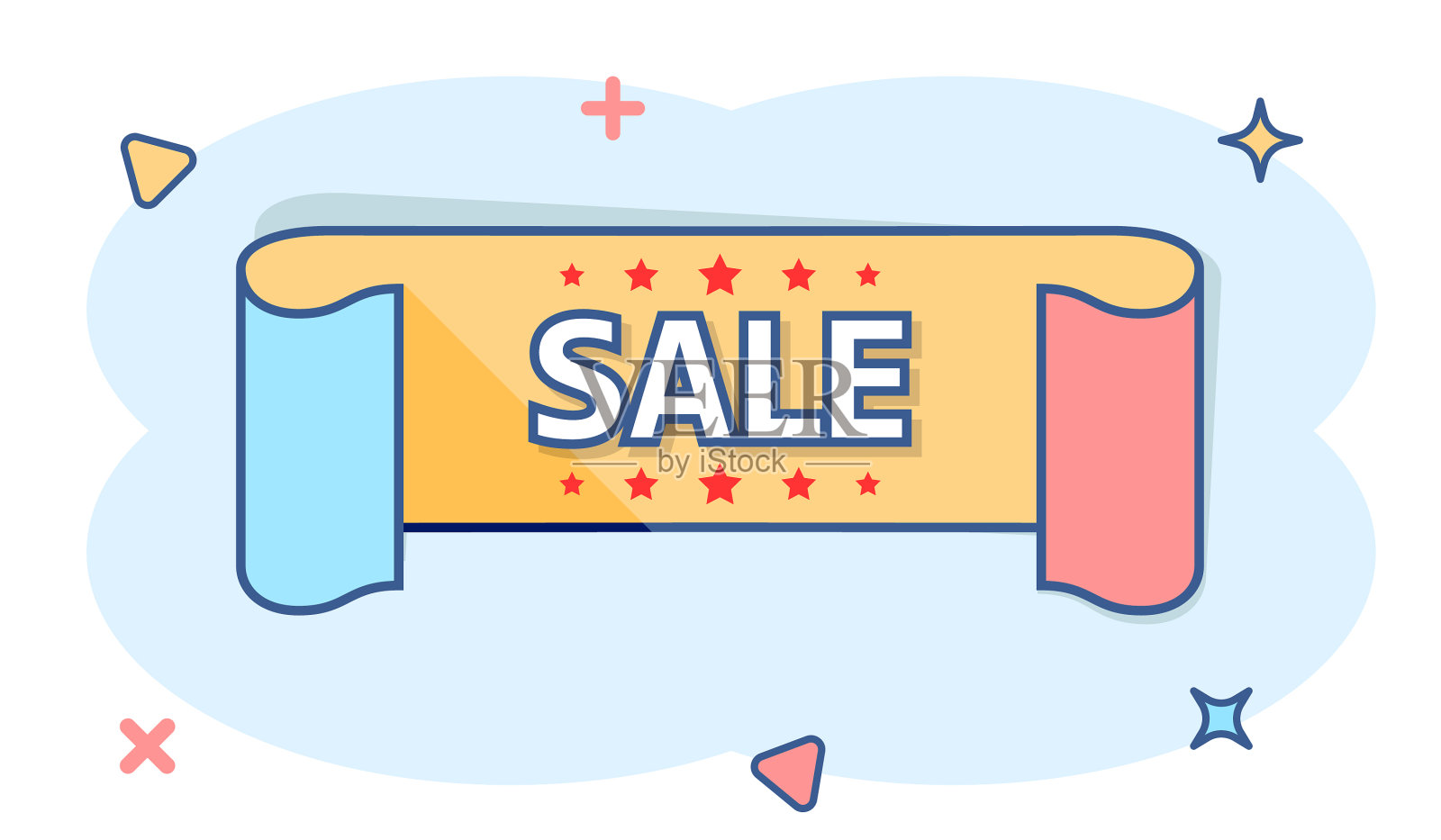 卡通销售彩带图标在漫画风格折扣图标素材