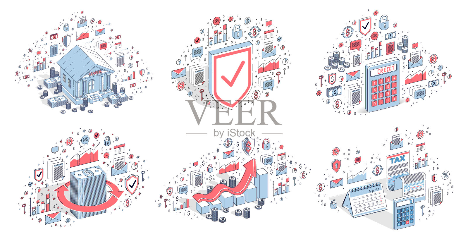 不同的金融概念被孤立在一起插画图片素材